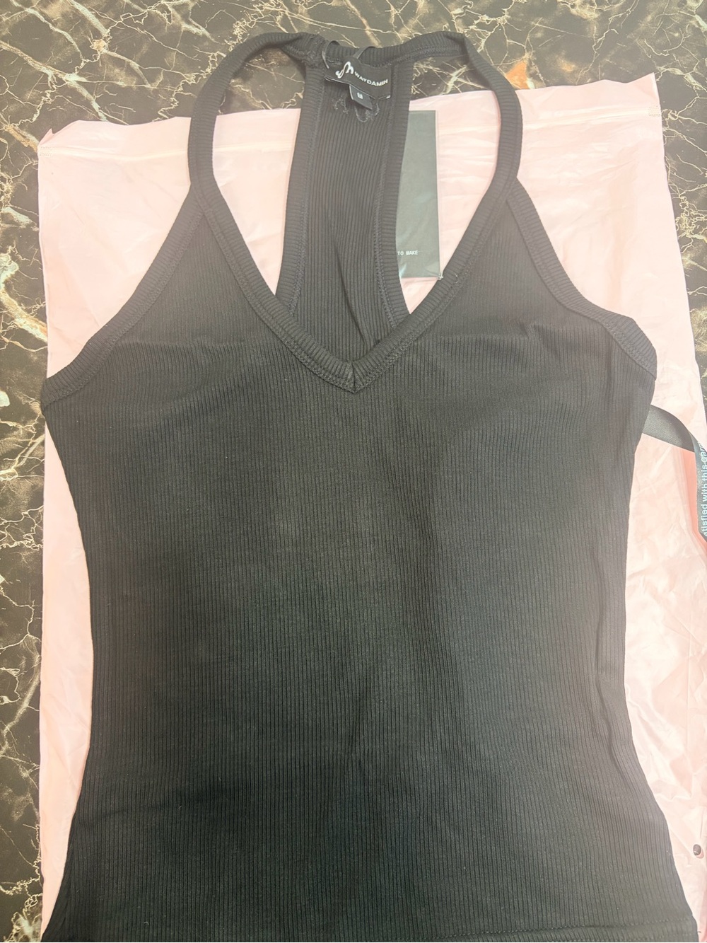 Ribbed V-Neck Racerback Tank Top - Black